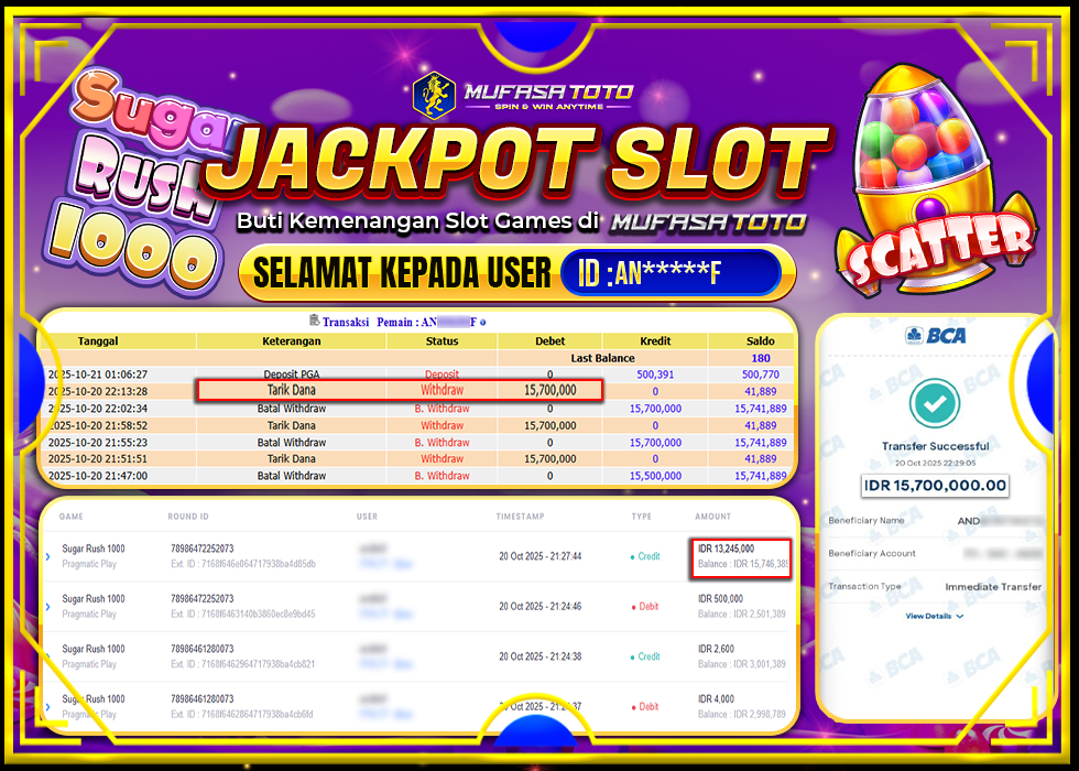 MUFASATOTO JACKPOT PRAGMATIC PLAYRp.15.700.000|LUNAS